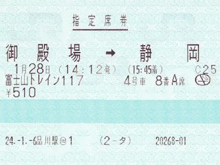 富士山トレイン117号の指定席券(JPG-29k)